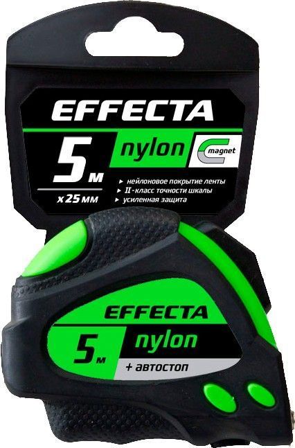 Рулетка Effecta Nylon - 5м/19 мм с магнитом, автостопом, лентой нейлон