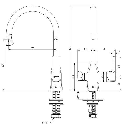 Смеситель для кухни URSUS, с подключением к фильтру питьевой воды, черный, LEMARK