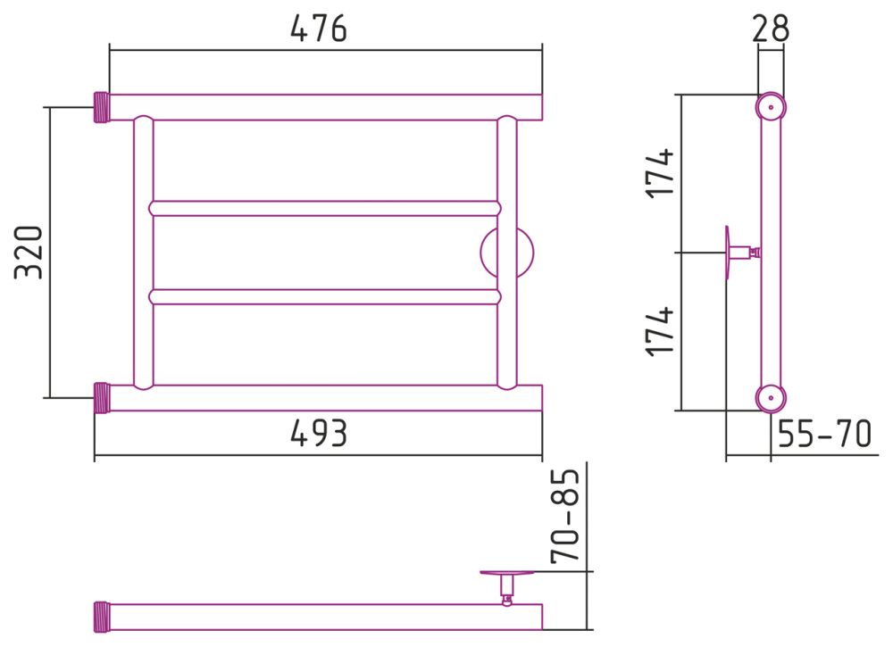 Полотенцесушитель водяной Минор 00600, 320х500, (2) П, Стилье