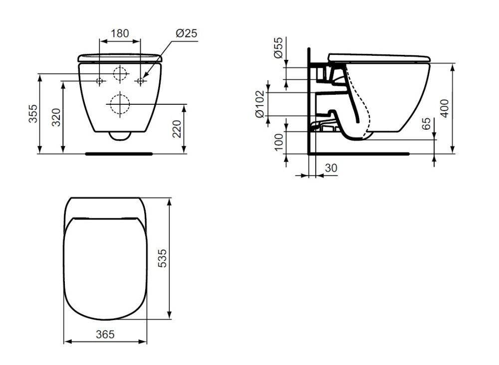 Комплект унитаза подвесного TESI AquaBlade® с тонкой крышкой, тип SANDWICH, глубокий смыв (T007901+T352701) IDEAL STANDARD