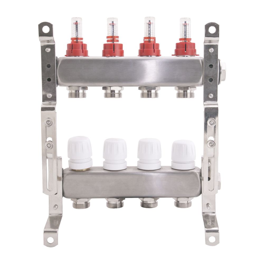 Коллектор из нержавеющей стали с расходомерами  (4 вых), Gappo