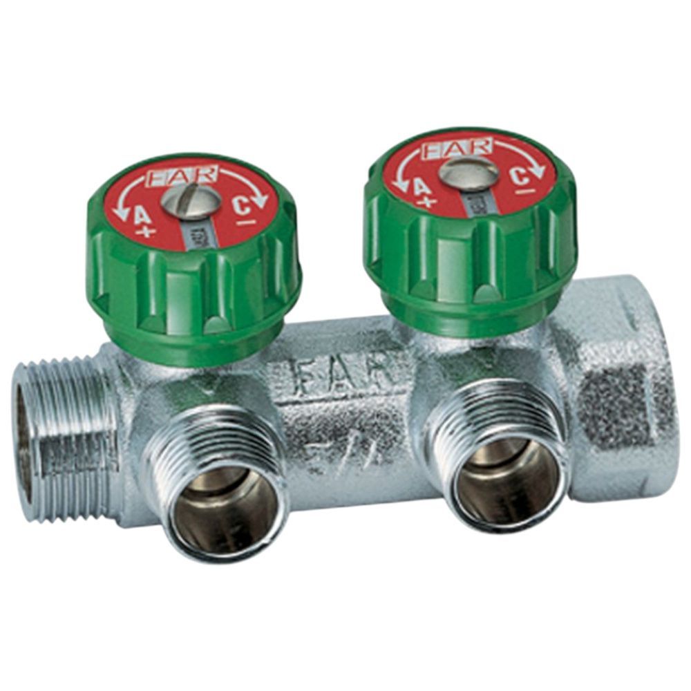 Коллектор регулирующий 1" (ВР-НР) с 2 отв. 3/4"EU с вставкой под плоское уплотнение FAR