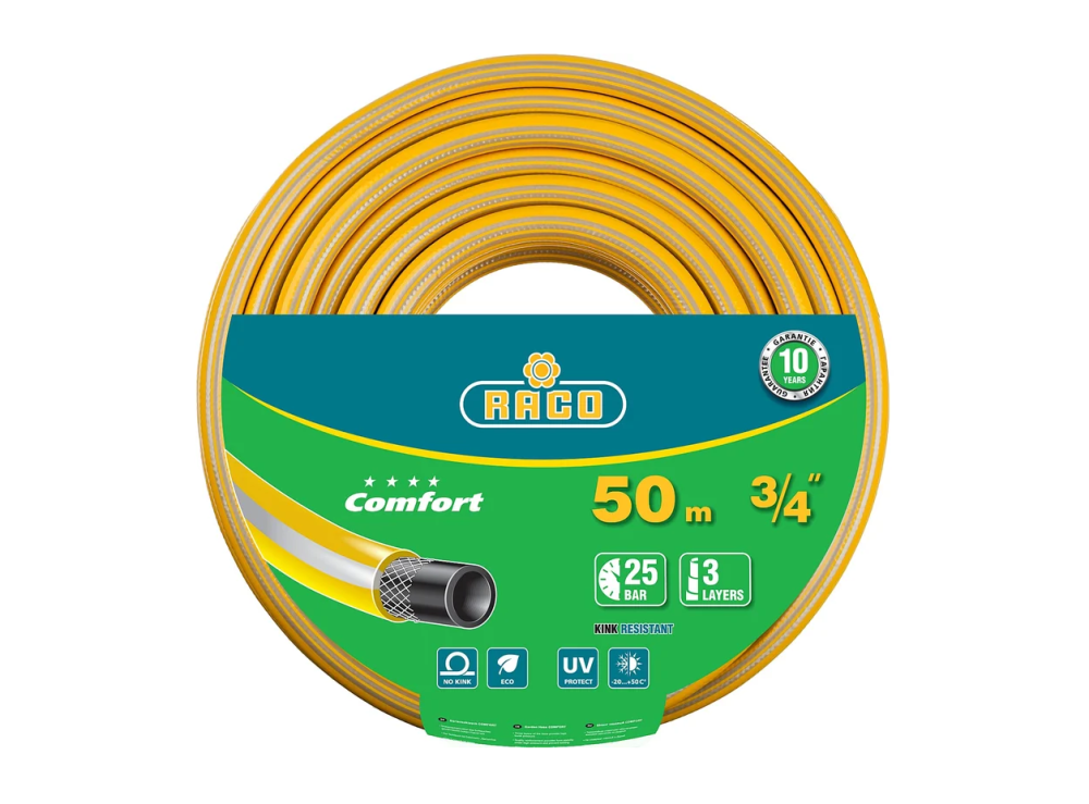 Шланг поливочный трёхслойный, армированный, RACO COMFORT, 3/4", 50 м, 25 атм