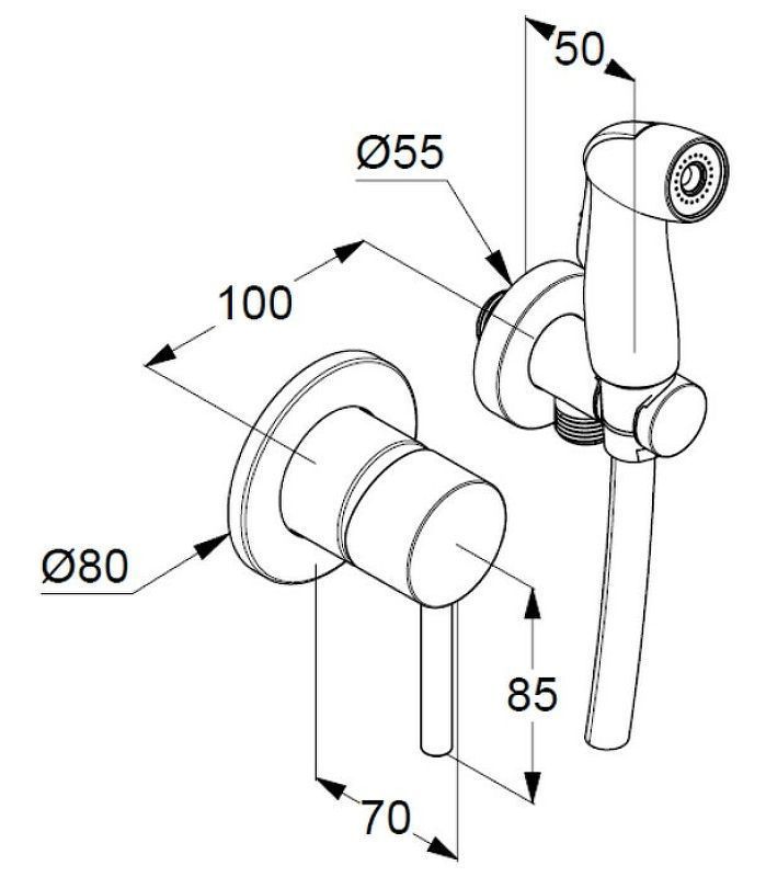 Комплект гигиенического душа встраиваемый Kludi Bozz (ручка Классик), хром