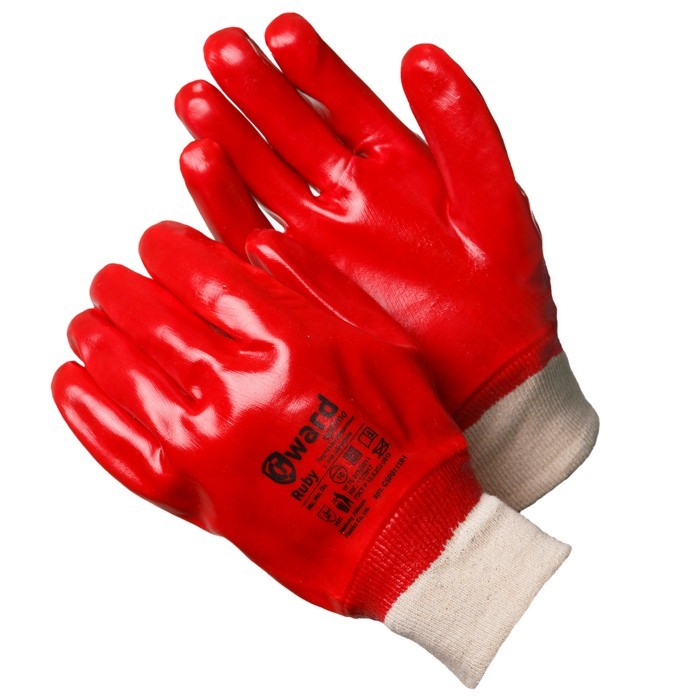 Перчатки МБС с ПВХ покрытием с манжетом-резинкой р.10 (XL) GM1001P-10 Rubrum