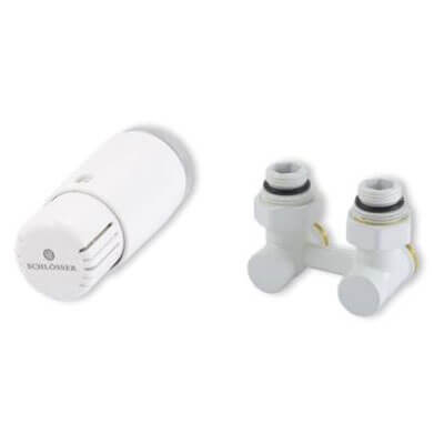 Комплект узел нижнего подкл. G 3/4 x 3/4 угловой БЕЛЫЙ с термогол. и ниппел. Schlosser