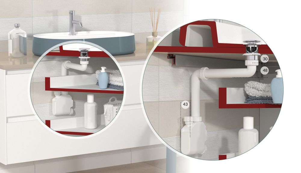 Сифон мебельный без выпуска 1 1/4" (DN32) глубина 43мм, OMP Te