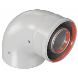 Колено коаксиальное (алюм. окраш. белым) DN60/100, угол 90° (мама/папа), ROMMER
