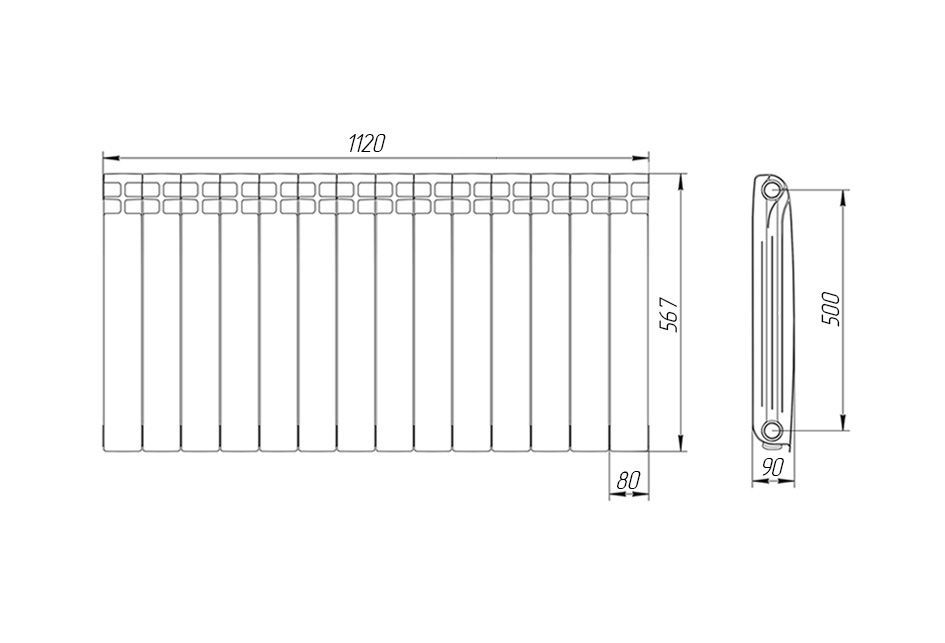 Радиатор алюминиевый 500/90 14 секций Теплоприбор