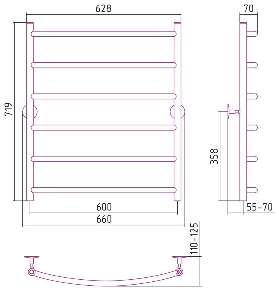 Полотенцесушитель Универсал-50 800х600, нерж. ст., полировка Стилье