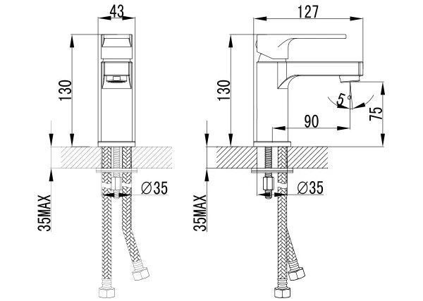 Смеситель для умывальника плюс Грейс монолитный (h раб.75мм), хром, LEMARK