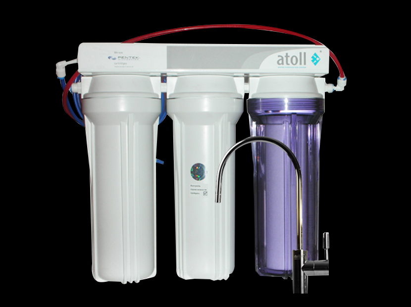 Фильтр Атолл А-313 Е Lux (D-30 STD) трехступенчатый под кухонную мойку с краном 