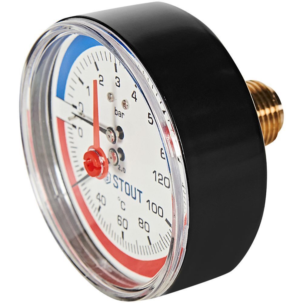 Термоманометр аксиальный (0...120°C, 0-10 бар), Dn 80 мм 1/2, STOUT