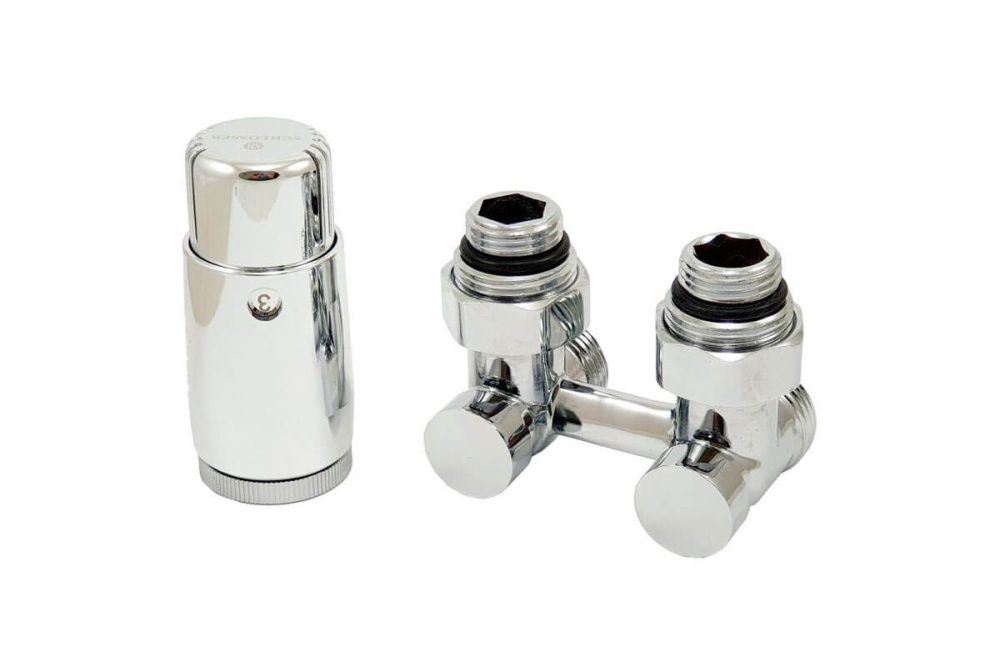 Комплект узел нижнего подкл. G 3/4 х 3/4 угловой Хром с термогол. и ниппел. Schlosser