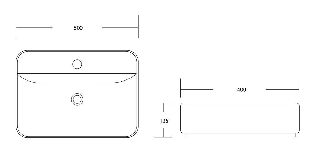 Раковина накладная прямоугольная MIEL (500*400*135), без перелива, белый глянец, MILLEAU