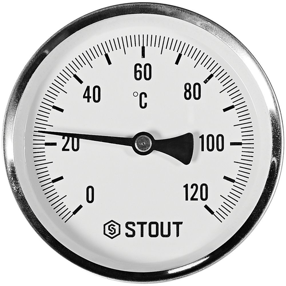 Термометр биметаллический осевой с погружной гильзой. Корпус Dn 100 мм, гильза 75 мм 1/2 , 0...120°С