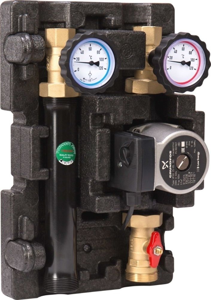 Насосно-смесительный модуль 1" с насосом Grundfos UPS 25-60 TK DN25 ECO 2 (термостат 20 - 45°C) Huch