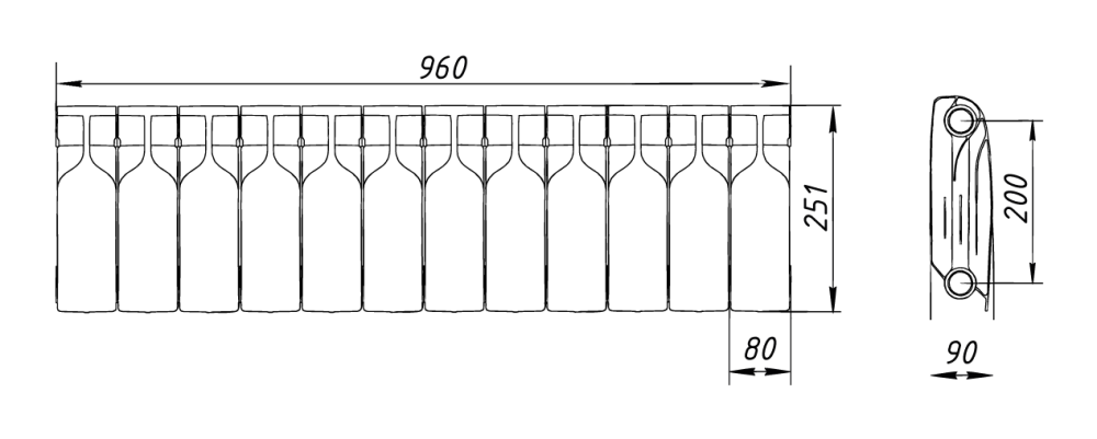 Радиатор биметаллический Bilux pluse-R 200 (90 Вт) 12 секций