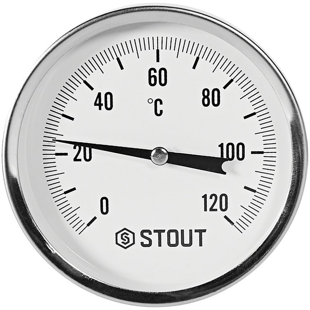Термометр биметаллический осевой с погружной гильзой. Корпус Dn 80 мм, гильза 75 мм 1/2 , 0...120°С