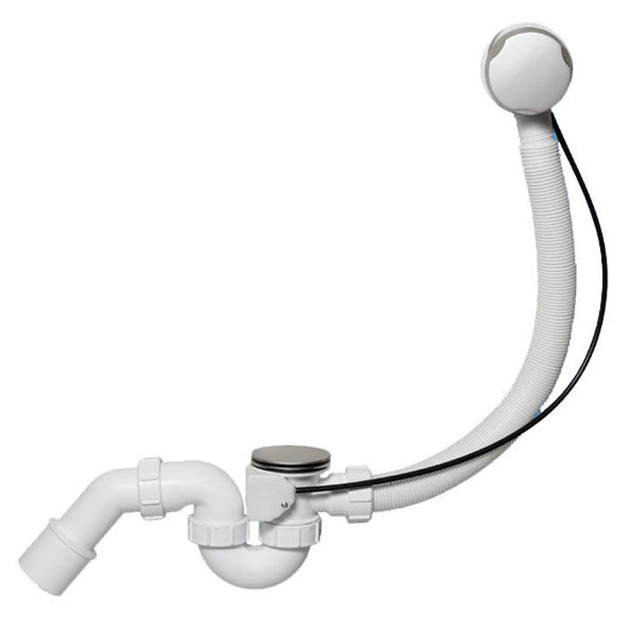 Сифон д/ванн(11/2х40) с автоперел. L575хDN34, (решетка 70, пробка) вых.DN40/50, хром сатин. McAlpine