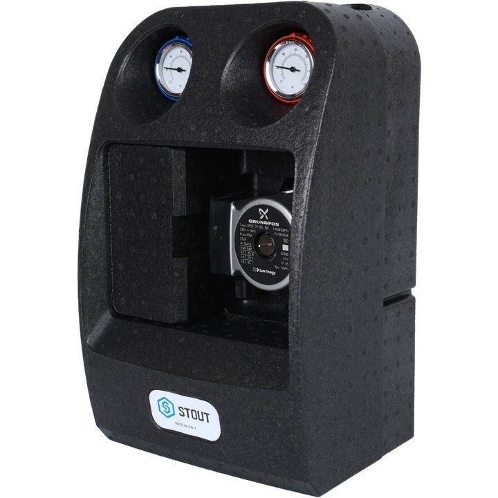 Насосная группа с теплообменником 28 пл., с насосом Grundfos UPSO 25-65 в теплоз. STOUT