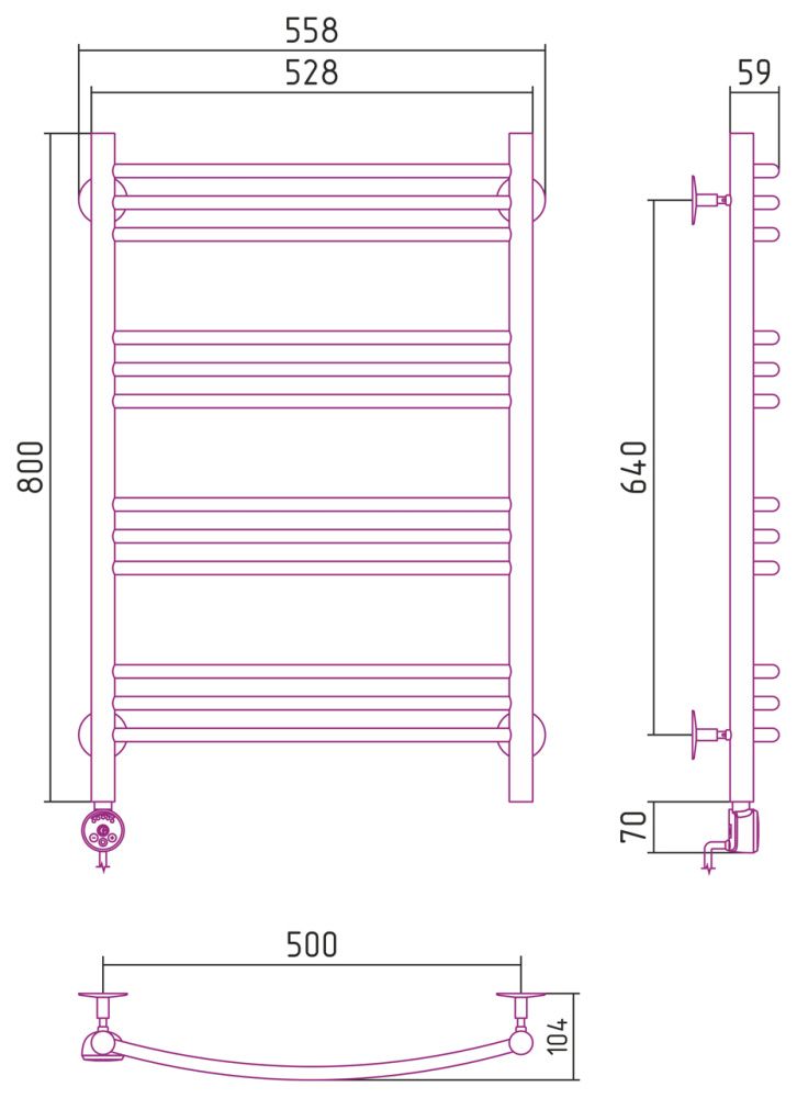 Полотенцесушитель электрический №10 ТЛ, 800х500 (3+3+3+3) Г16 Стилье