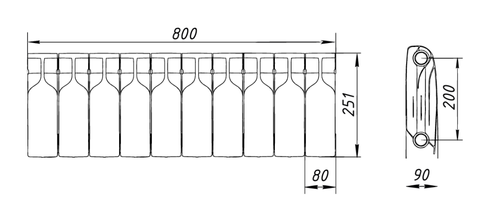 Радиатор биметаллический Bilux pluse-R 200 (90 Вт) 10 секций
