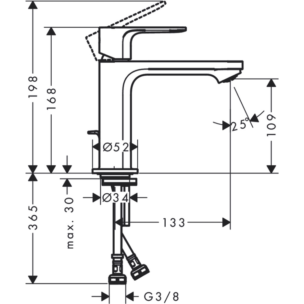 Смеситель для раковины Rebris S 110 со сливным гарнитуром, хром, HANSGROHE