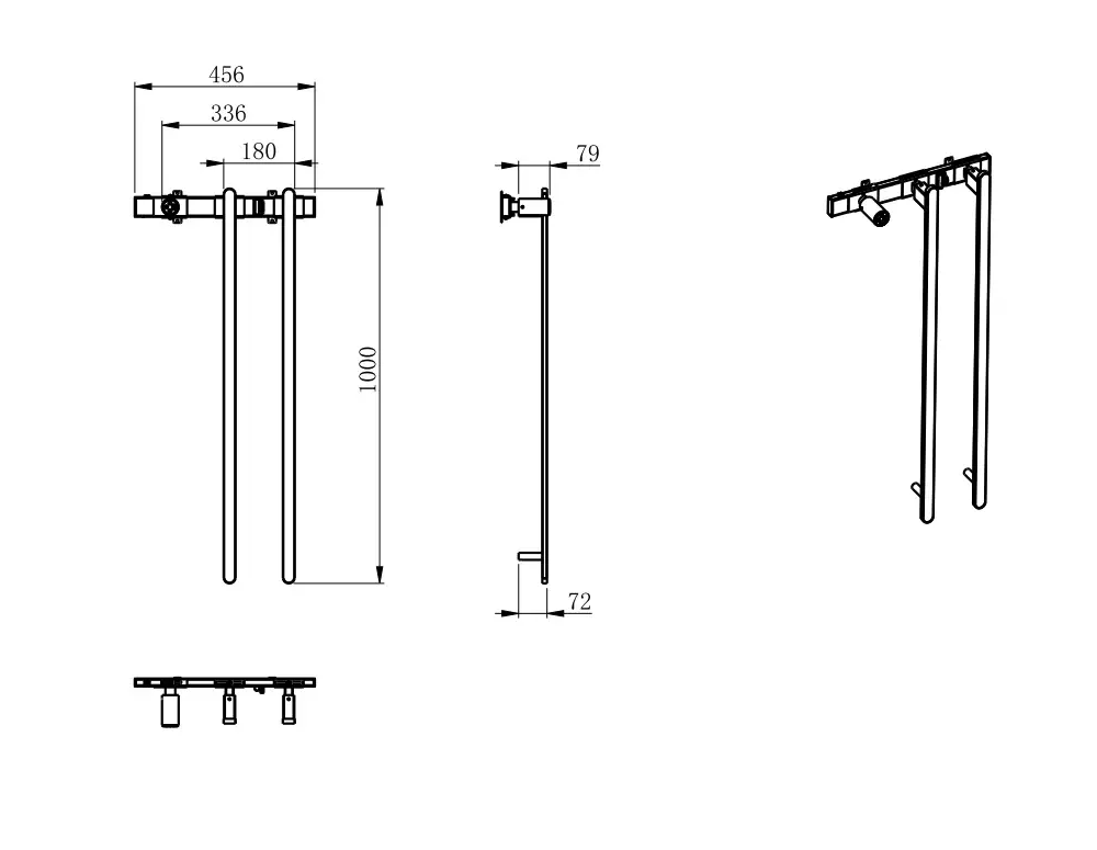 Полотенцесушитель электрический (встраиваемый) 1000*456 с терморегулятором, цвет Графит, AQM