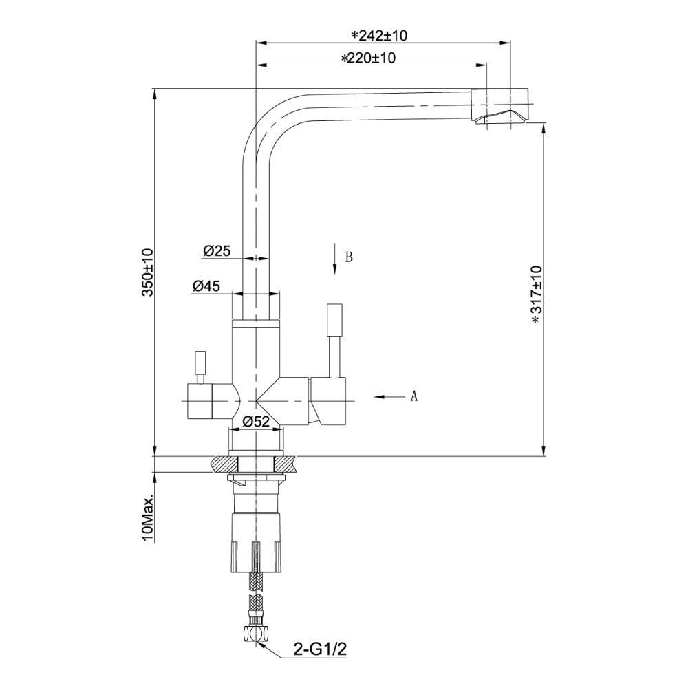 Смеситель для кухни EXPERT, с подключ. к фильтру, нерж. сталь, LEMARK