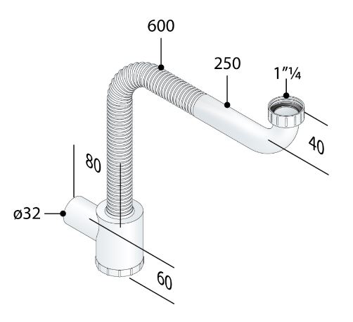 Сифон мебельный гибкий без выпуска 1 1/4" (DN32) глубина 43мм, OMP Te