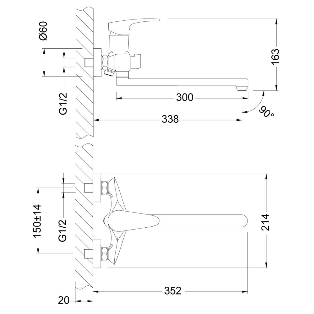 Смеситель универсальный LINARA с плоским изливом 300мм (с лейкой и шлангом) хром LEMARK