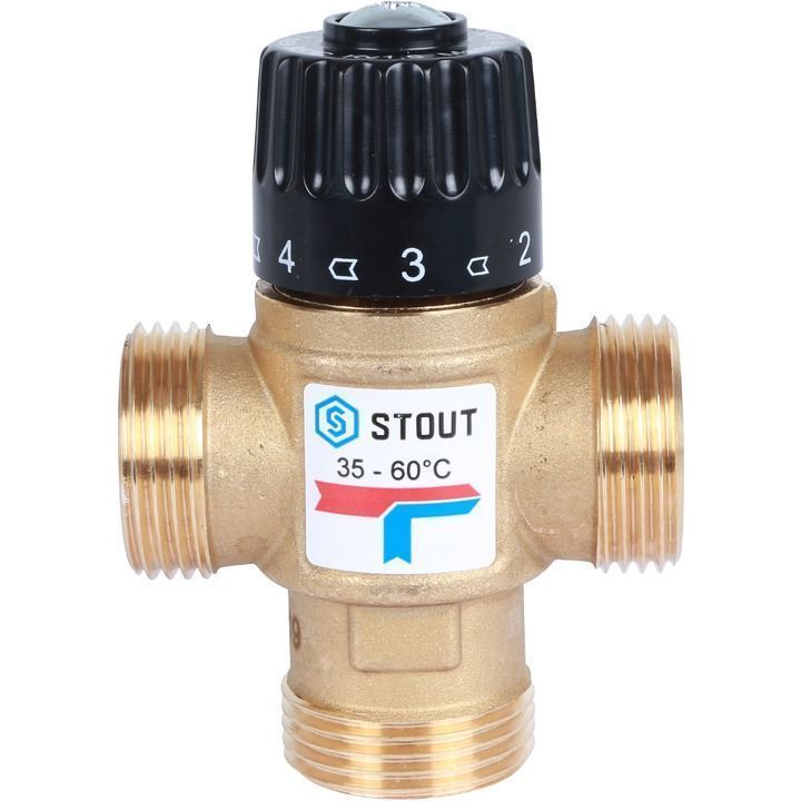 Клапан термостатический смесительный 1" НР 35-60С Kv 1,6 д/систем отопления и ГВС STOUT
