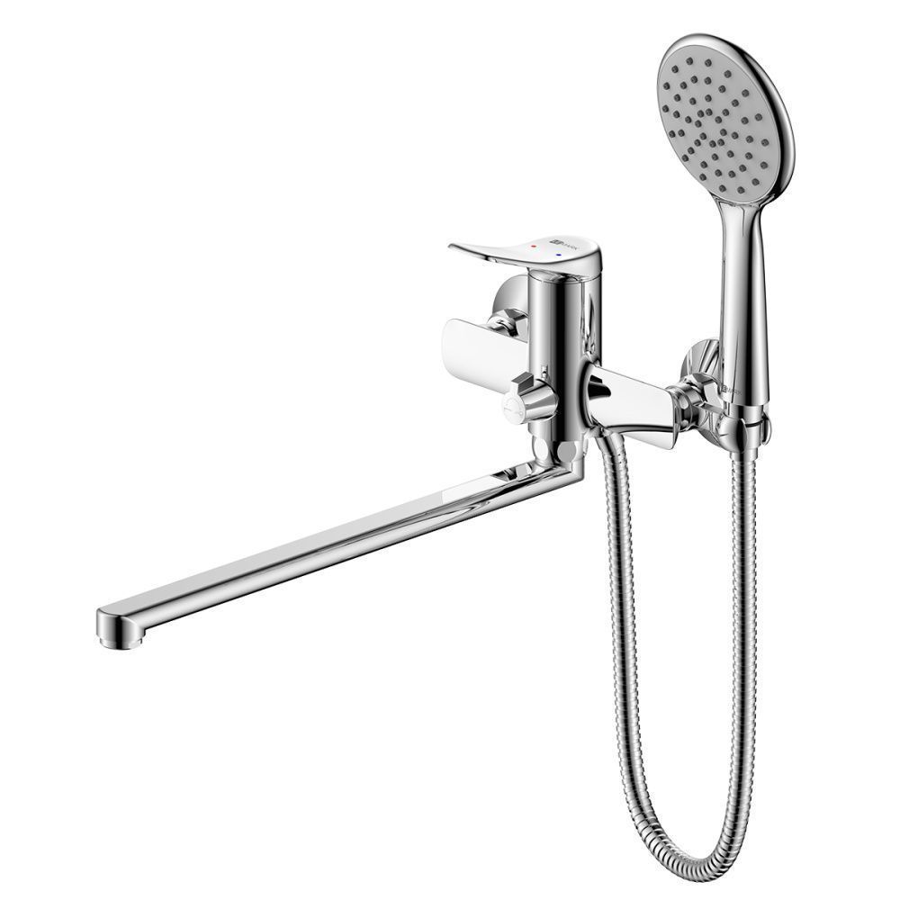 Смеситель универсальный ORTUS с плоским изливом 350мм (с лейкой и шлангом) хром LEMARK