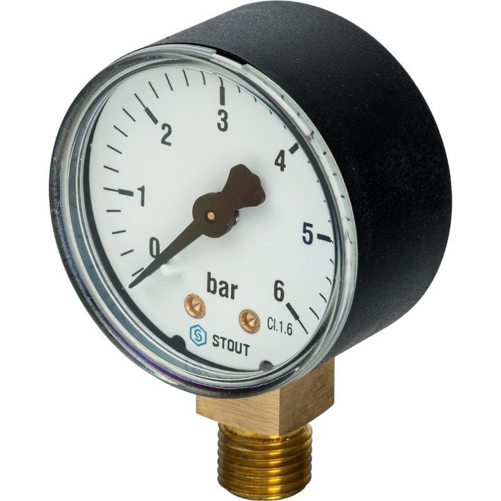 Манометр радиальный, 50мм, 0-6 бар, 1/4", STOUT