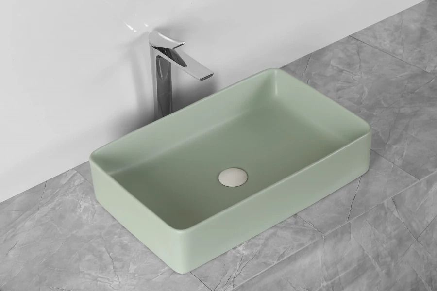 Раковина накладная прямоугольная MIEL (600*370*130),без перелива, матовый ментол, MILLEAU