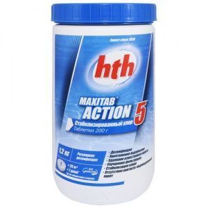 Многофункциональные таблетки стабилизированного хлора 5в1 MAXITAB ACTION 5 (200г / 1,2кг), hth