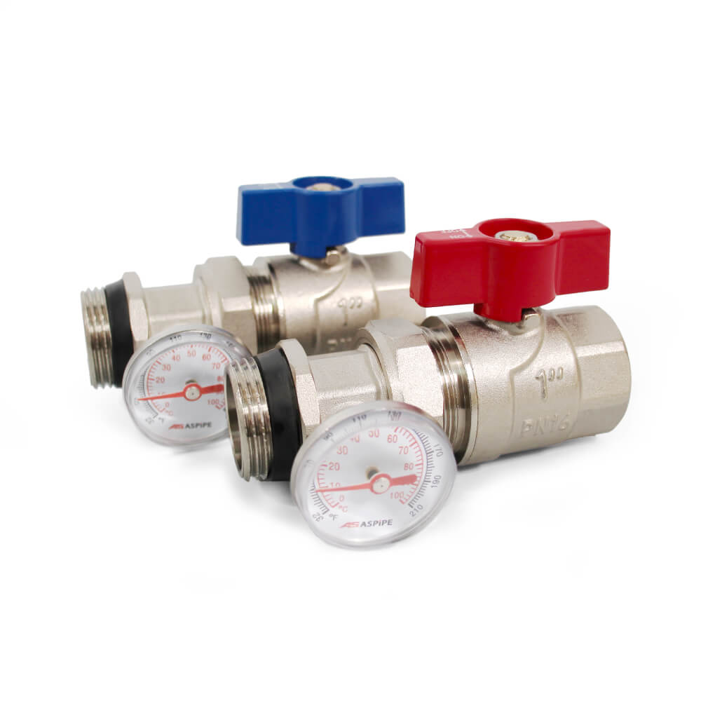 Кран шаровый прямой с американкой с термометром 1" (комплект 2 шт) ASPIPE