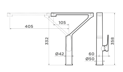 Смеситель для кухни Tara-GM, латунь/вороненая сталь, Omoikiri (Выставочный образец)