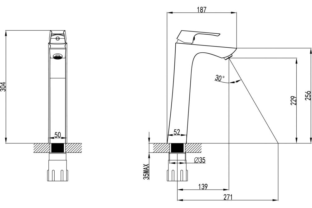 Смеситель для умывальника UNIT, монолитный, высокий, хром, LEMARK