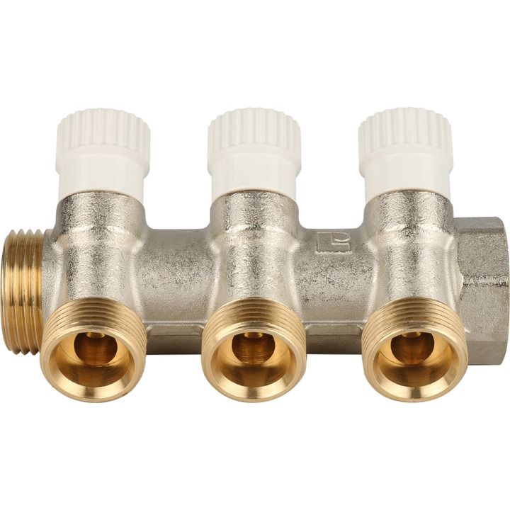 Коллектор с вентильными вставками НВ 1" 3х3/4", STOUT