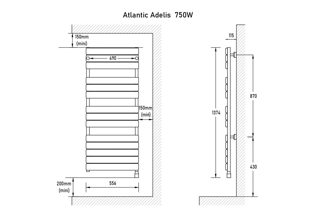 Полотенцесушитель электрический ADELIS, 1374х556х115, 750Вт, антрацит, Atlantic