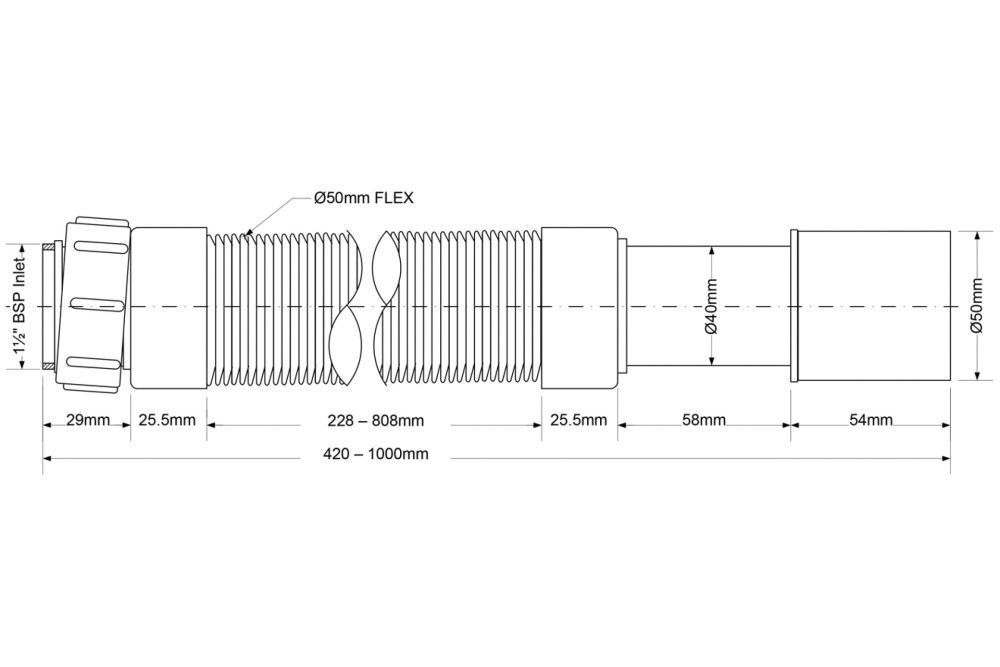 Труба гибкая раздвижная L290-500мм, вход 1 1/2" мама, выход DN40/50мм McAlpine