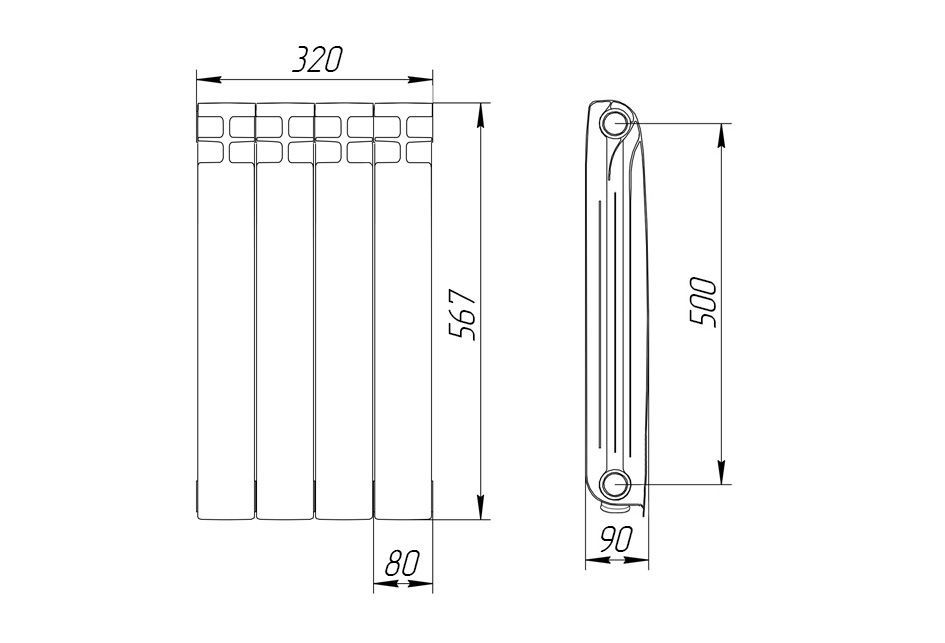 Радиатор алюминиевый 500/90  4 секции Теплоприбор