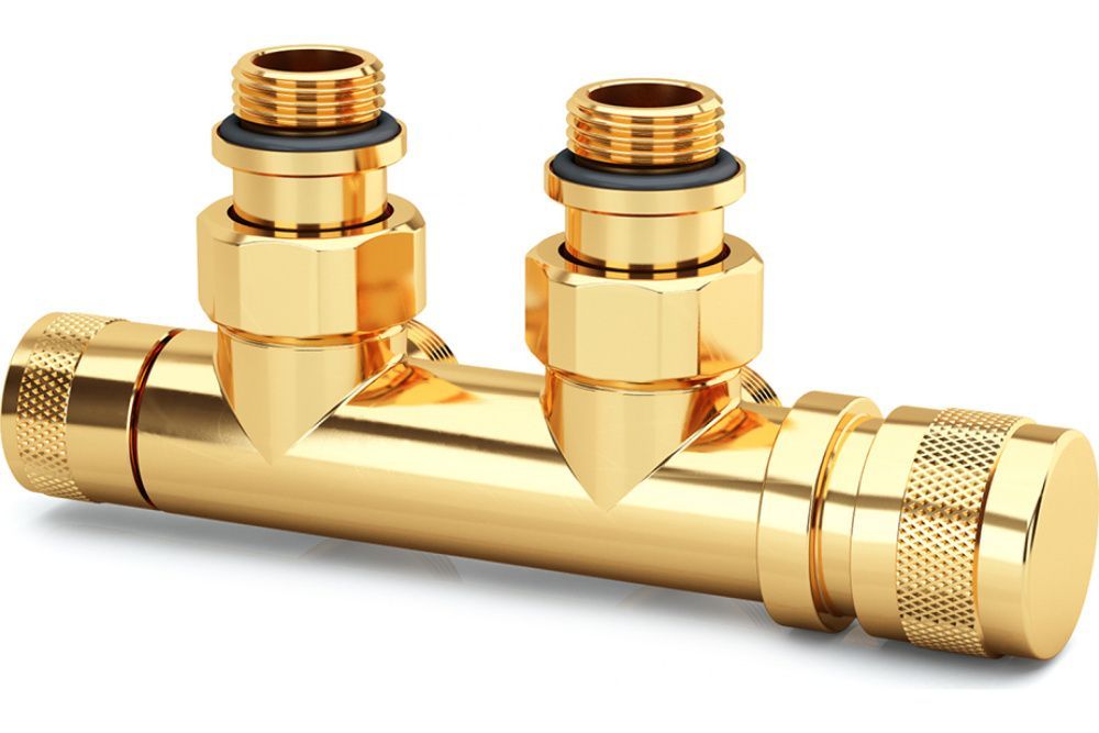 Узел нижнего подключения угловой 1/2"х3/4"Е Золото (правый) SR Rubinetterie