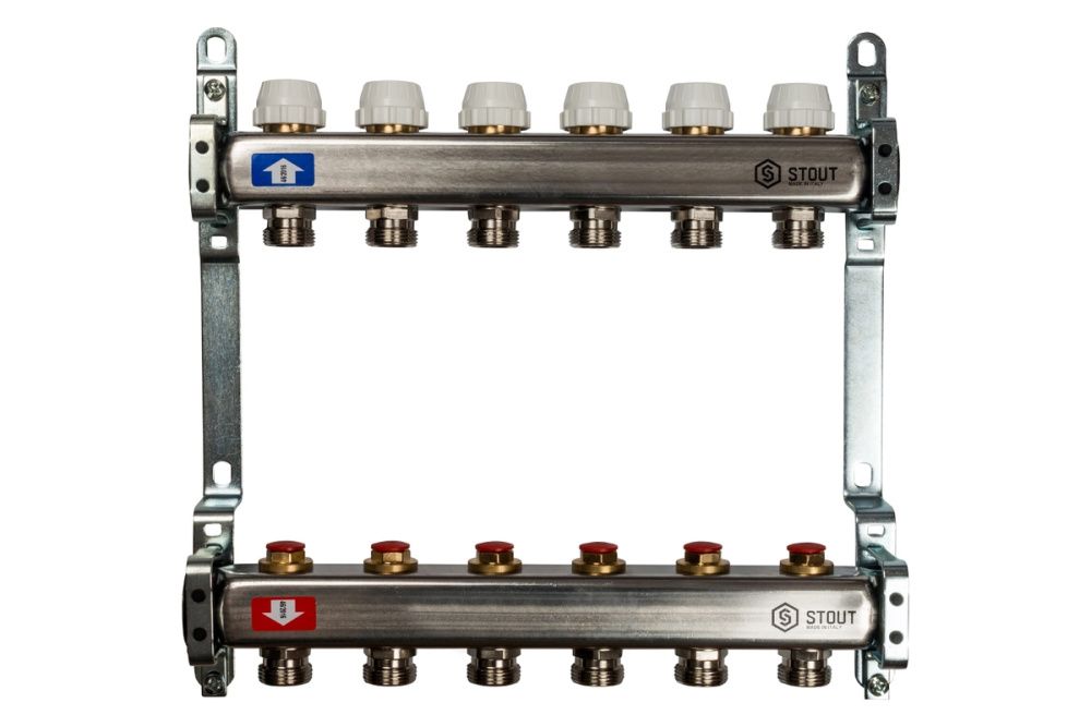 Коллектор  6 вых с вент вставками (без заглушек) Stout