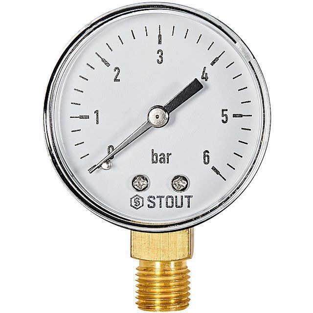 Манометр радиальный. Корпус Dn 50 мм 1/4  , 0...6 бар, кл.2.5 STOUT 