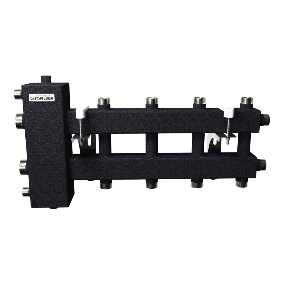 Балансировочный коллектор BM-100-5DU (до 100 кВт, подкл. котла G11/4, 2+2+1 контура G 1, цвет черный муар металлик)