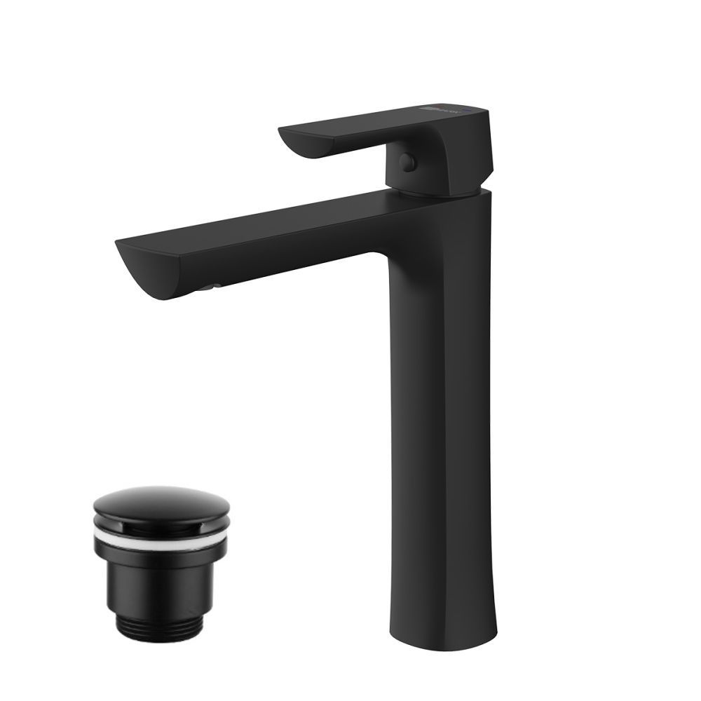 Смеситель для умывальника URSUS высокий, монолитный, черный матовый, LEMARK