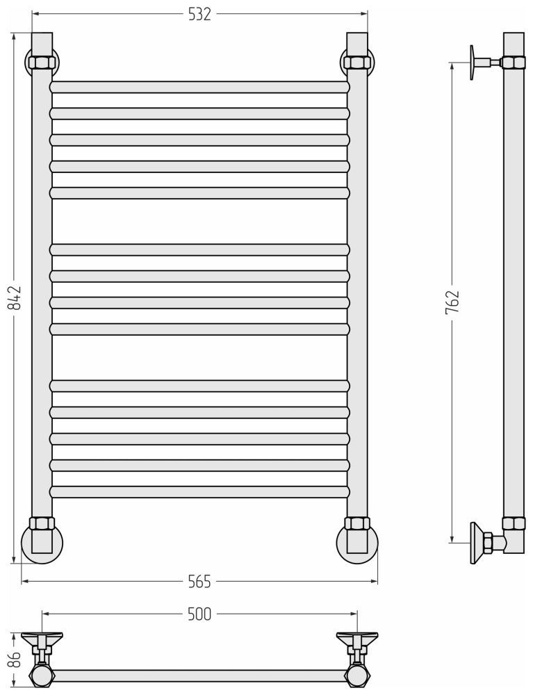 Полотенцесушитель Аксиома-10 800х500, нерж. ст., полировка Стилье